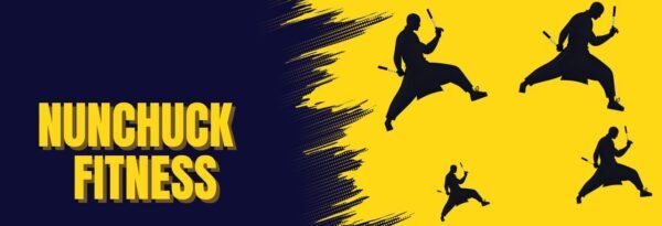 “Nunchuck Fitness logo featuring black nunchucks in a black and yellow color scheme”